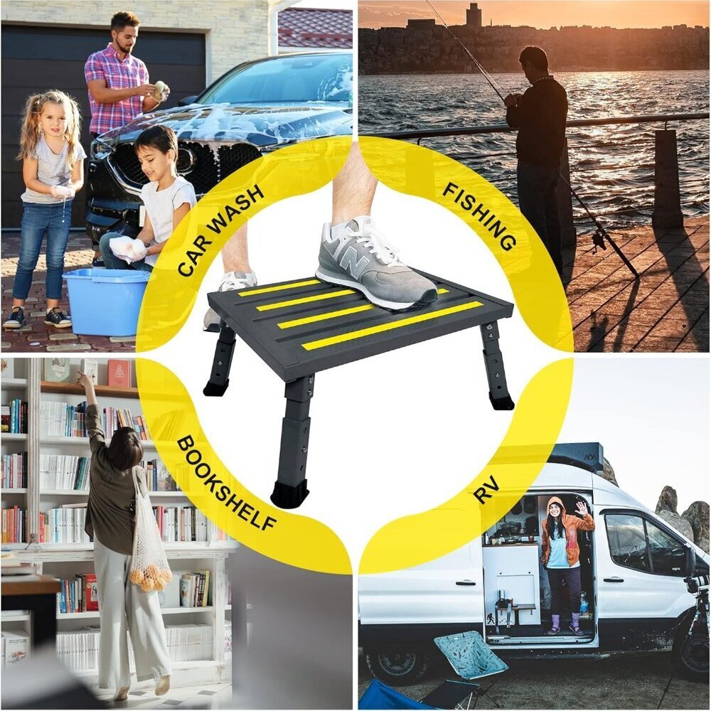Adjustable Height Aluminum RV Step, Stable Foldable Platform Step Stool, Support - Picture 7 of 8